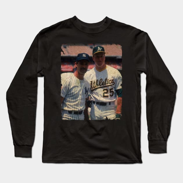 Don Mattingly (New York Yankees) and Mark McGwire (Oakland Athletics) Long Sleeve T-Shirt by PESTA PORA